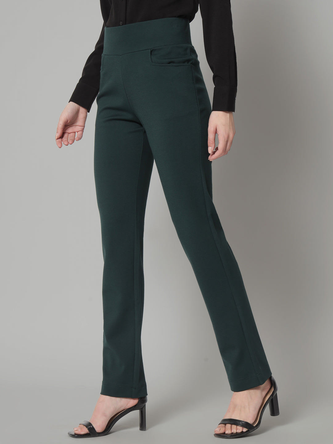 SOLID BOTTLE GREEN BELL BOTTOM PANTS FOR WOMEN, Waist Size: FREE SIZE at Rs  249 in Surat