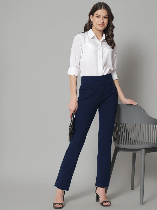 Buy DIGITAL SHOPEE Women Regular Fit Elastic Waist Full Length Cotton Formal  Trouser for Casual Wear Office Wear Beige at Amazonin