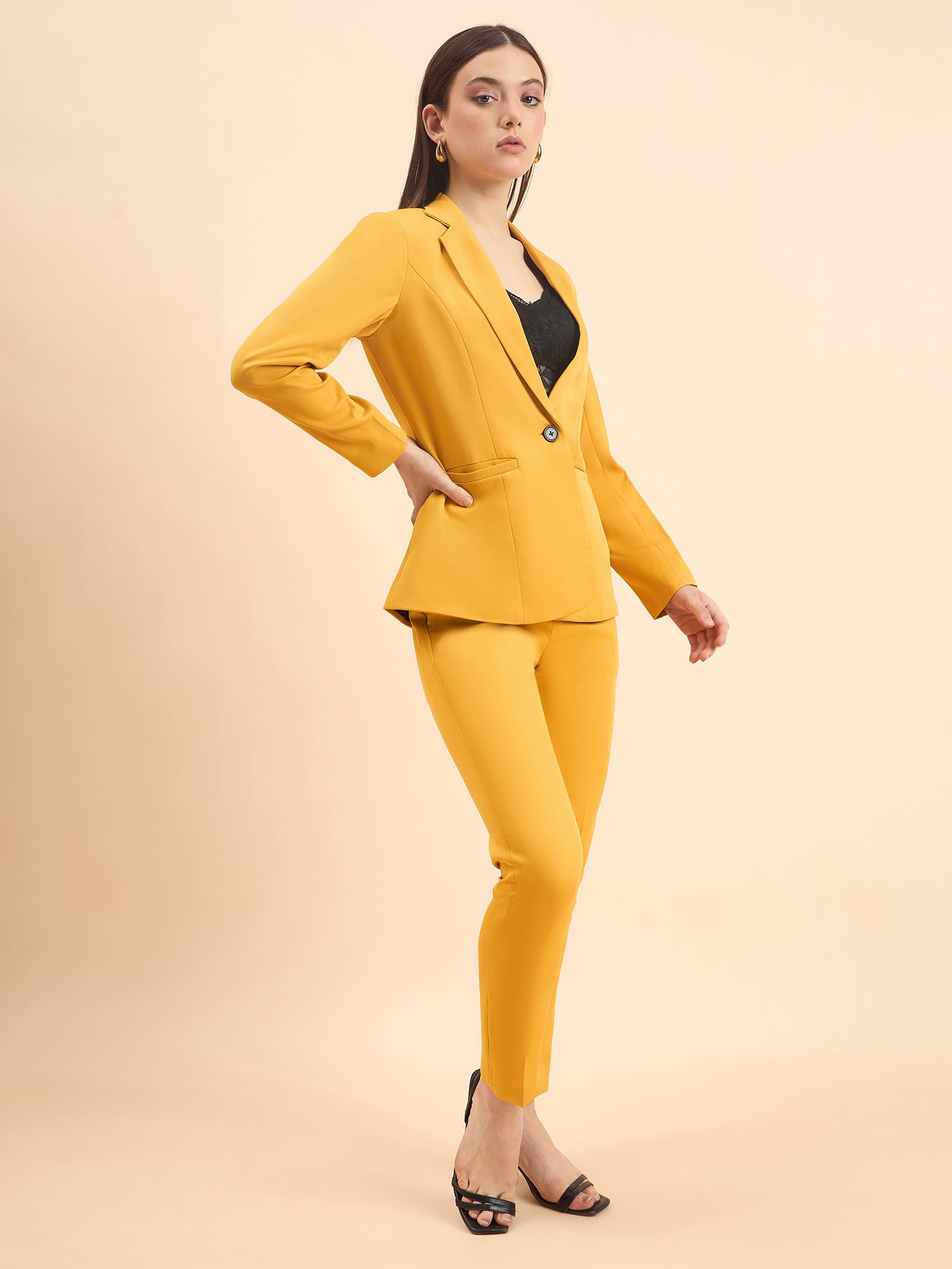 Mustard yellow pant suit best sale