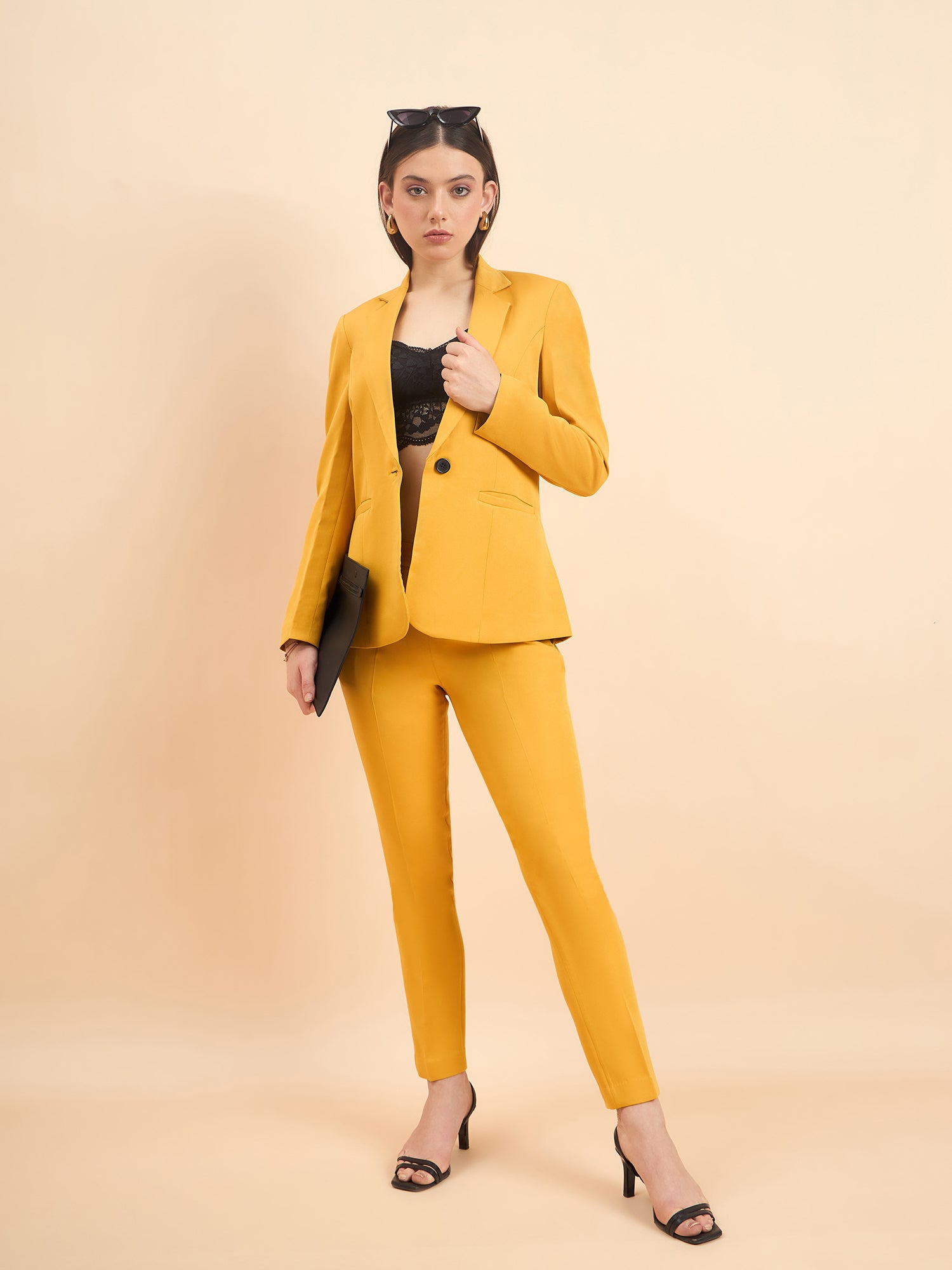 Women's Formal Pant Suit For Work- Mustard Yellow