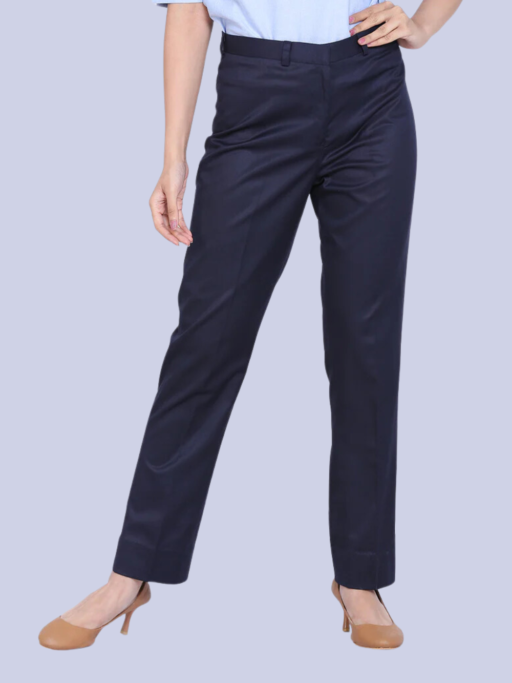 Regular Fit Women Navy Blue Trousers Trousers & Pants