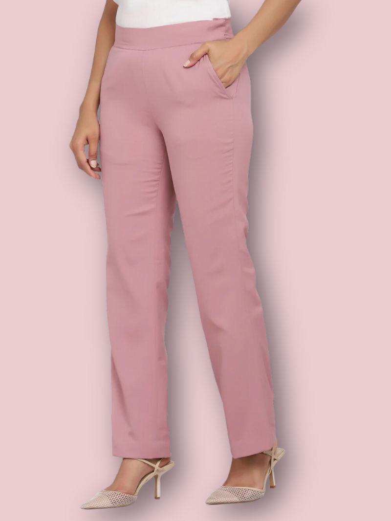 Trousers With Matching Belt Casual Formal Office Pants For Ladies - Powder  - Wholesale Womens Clothing Vendors For Boutiques