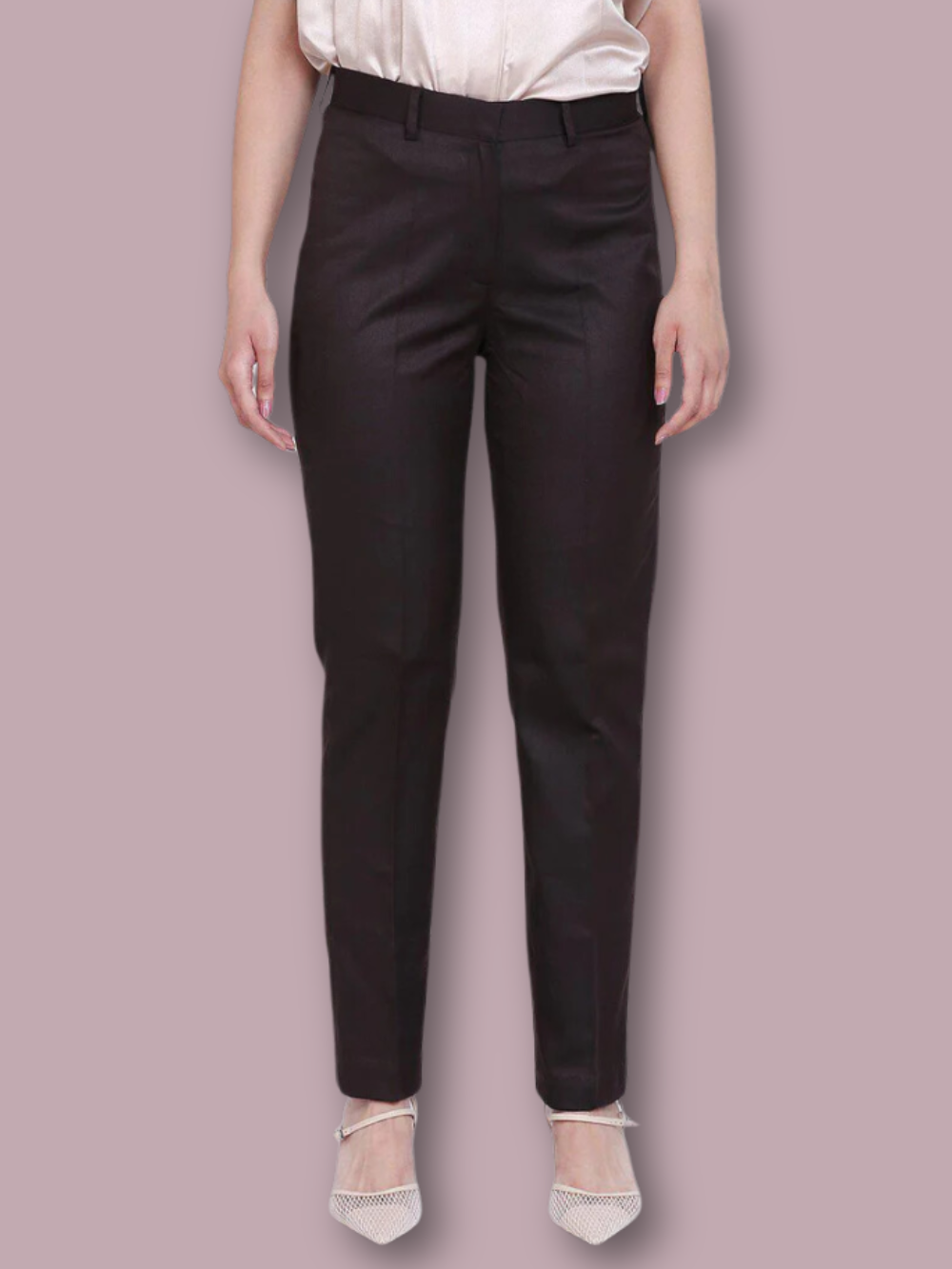 Buy INDIBELLE Women's Smart Regular Fit Peg Trousers (Brown 30) at Amazon.in