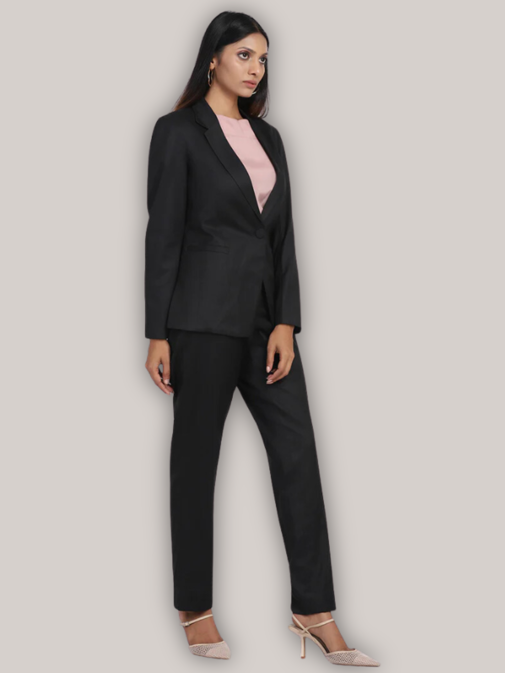 Net Straight Pant Suit with Net in Black