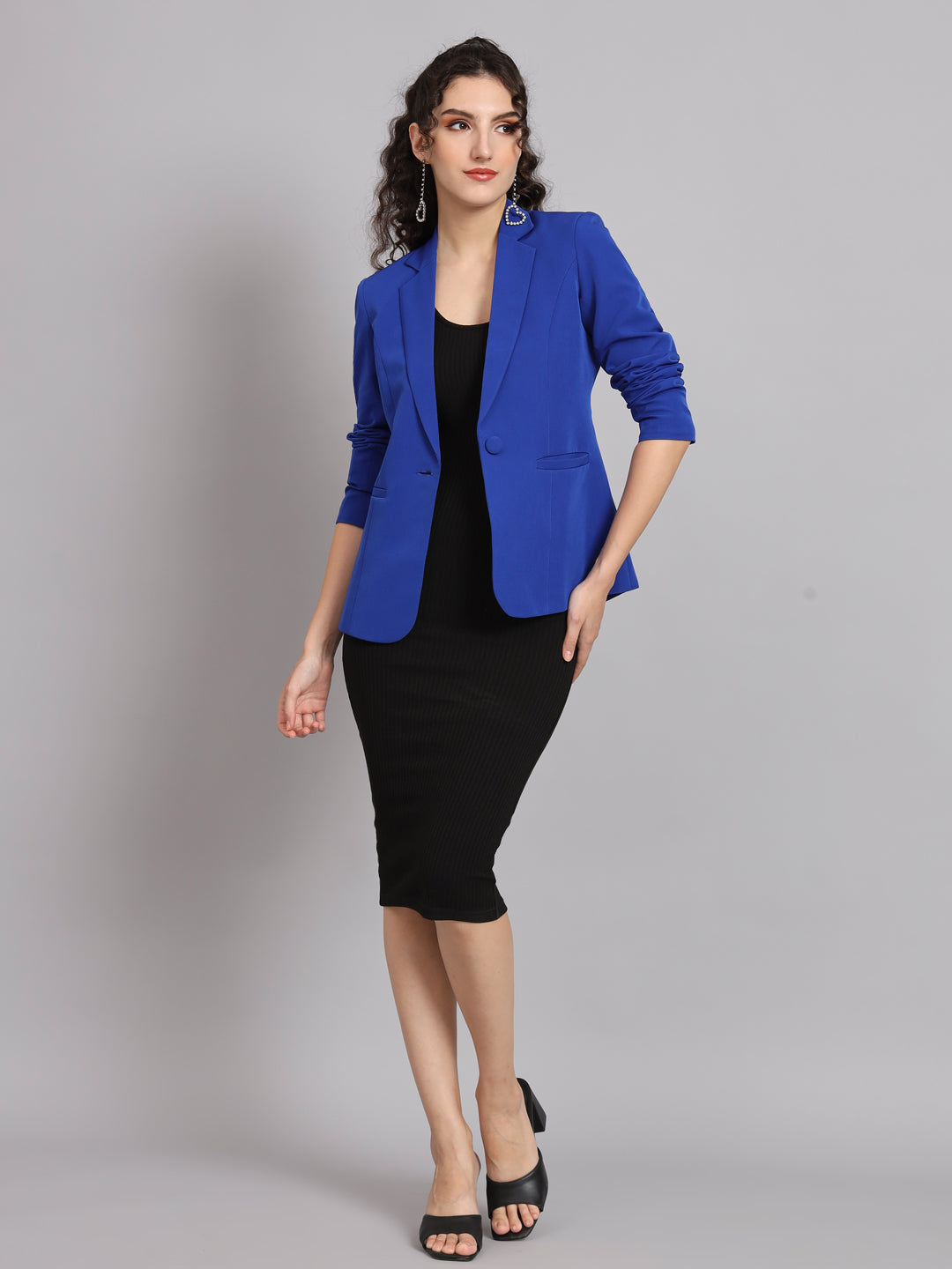 Blue blazer black skirt hotsell