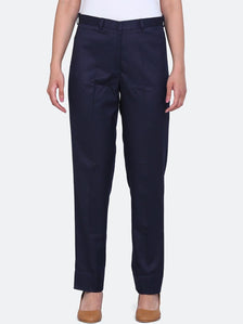 Poly Cotton Mid Waist Formal Trouser - Blue