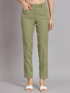 Regular Fit Mid Waist Trouser - Olive Green