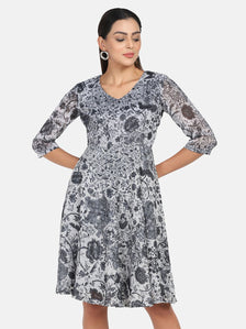 Abstract Print  Outdoor Dress - Grey and White