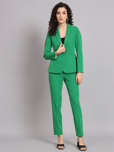 Notched Collar Stretch Pant Suit - Parrot Green