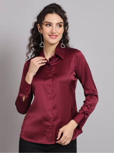 Satin Collared Shirt - Maroon