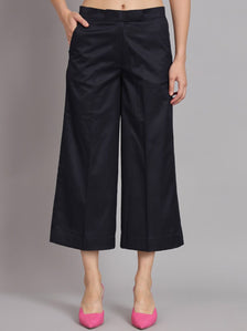 Poly Cotton Mid Waist Culottes- Navy Blue