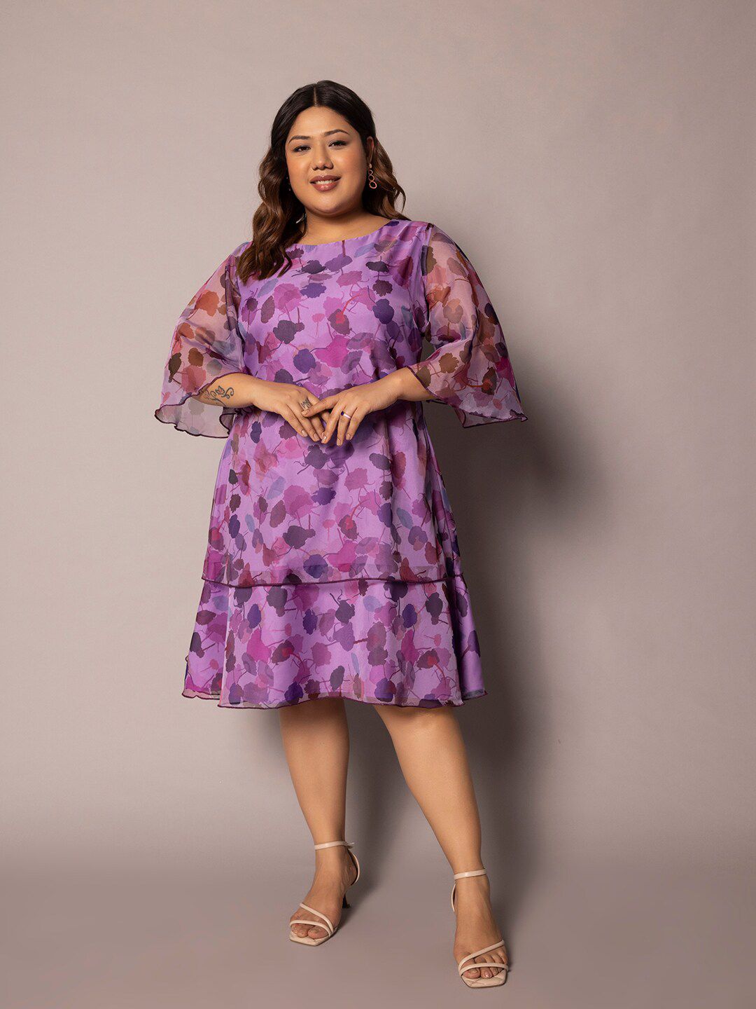 Floral Print A Line Dress - Lavender