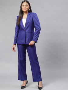 Poly Cotton Notched Lapel Pant Suit - Royal Blue