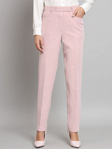 Stretch Regular Fit Mid Waist Trouser- Baby Pink