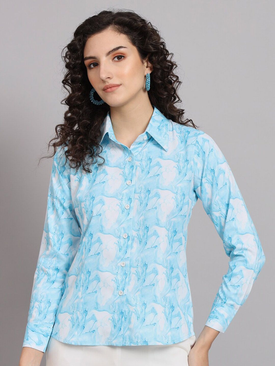 Marble Print Collared Shirt - Blue