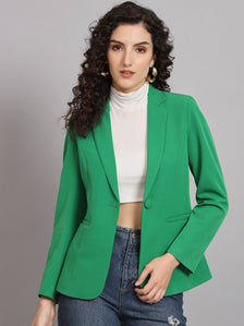 Notched Collar Polyester Blazer - Parrot Green