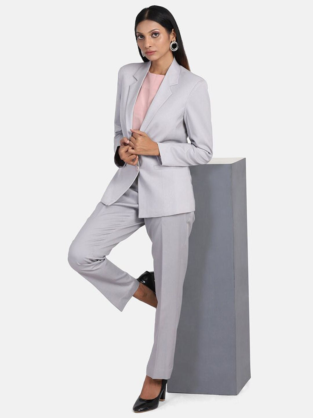 Poly Cotton Pant Suit - Grey