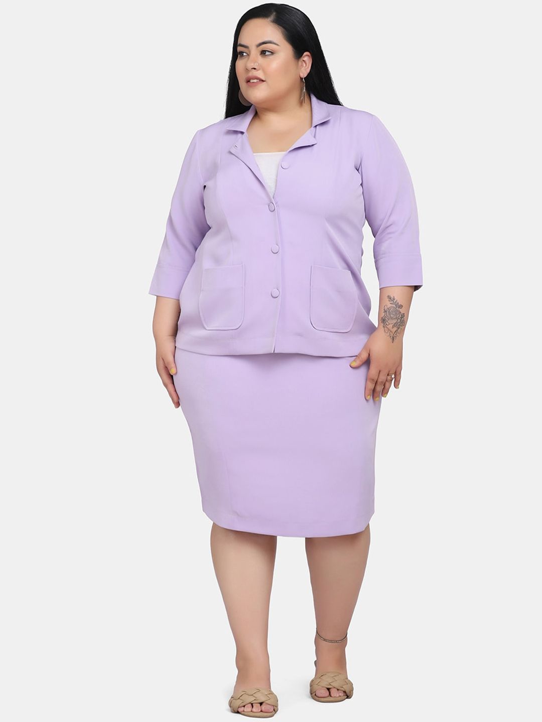 Business Formal Stretch Skirt Suit - Lavender