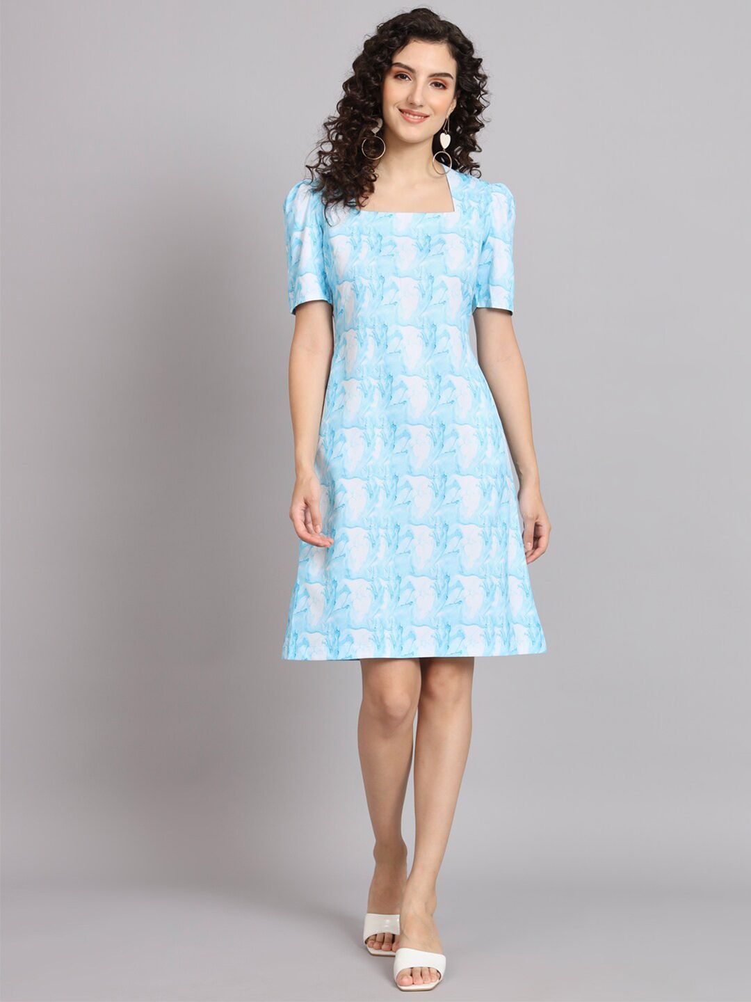 A Line Marble Print Dress - Blue