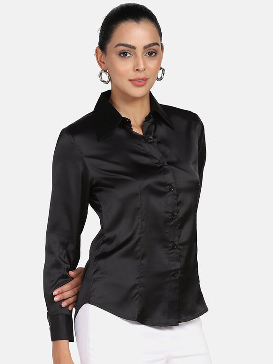 Satin Stretch Shirt - Black