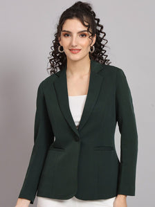 Notched Collar Polyester Blazer - Bottle Green