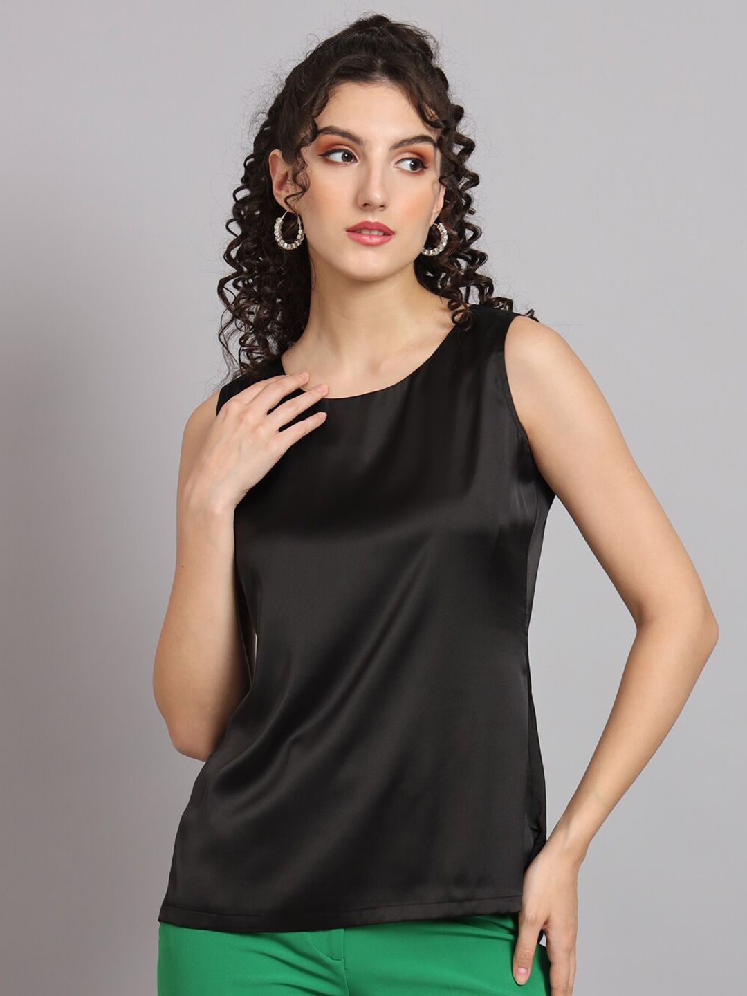 Sleeveless Satin Top - Black