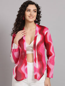 Front Open Abstract Print Jacket - Pink