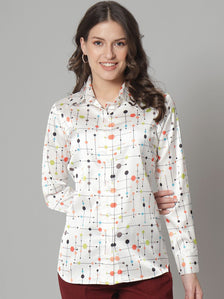 Printed Collared Shirt- White