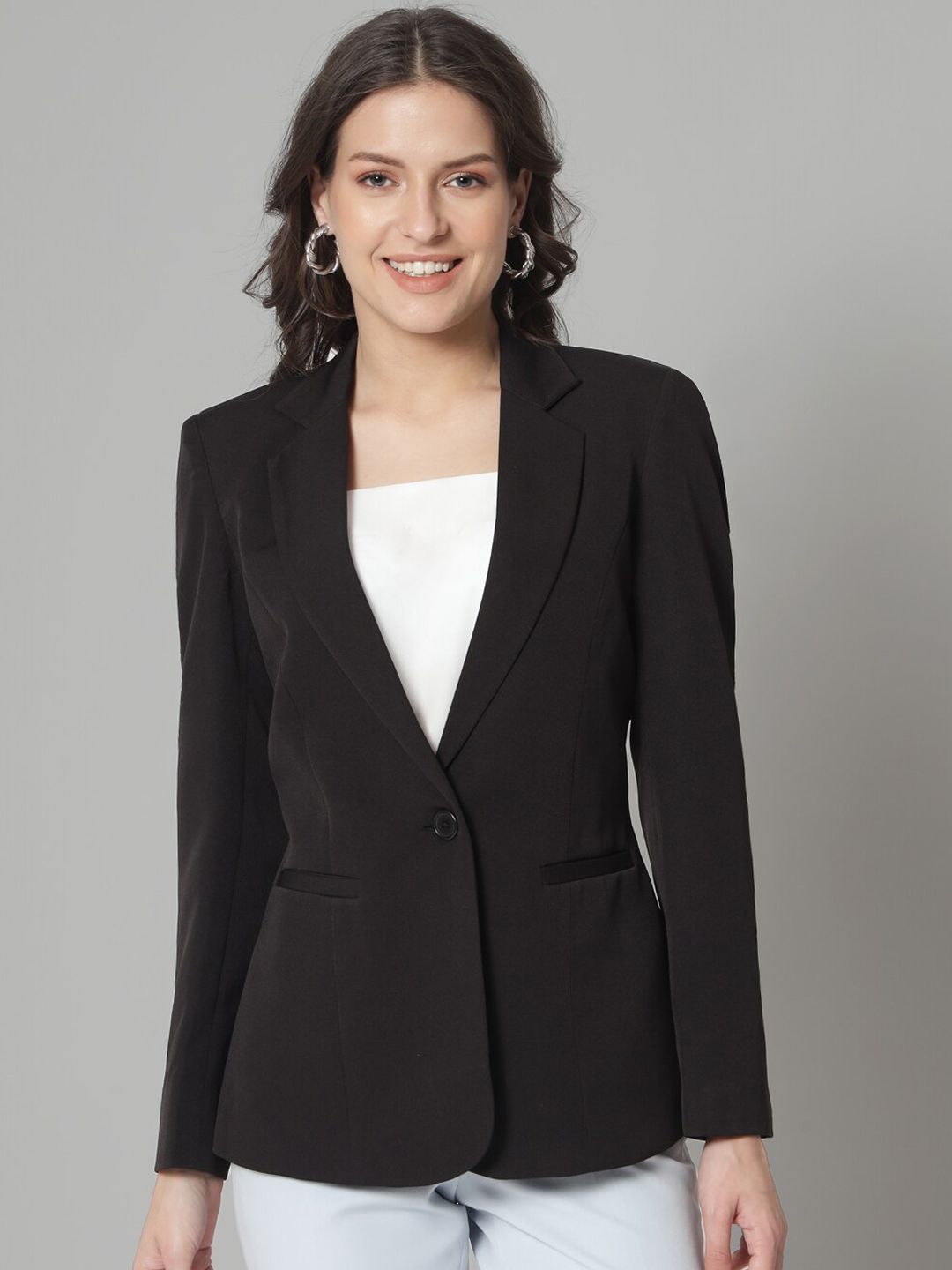 Regular Fit Stretch Notch collar blazer-Black