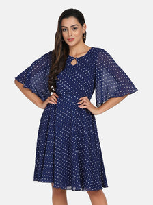 Polka Dot Flare Dress - Royal Blue