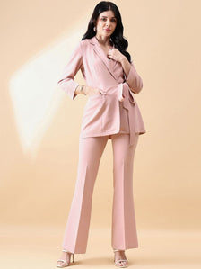 Tie Stretch Pant Suit - Pink