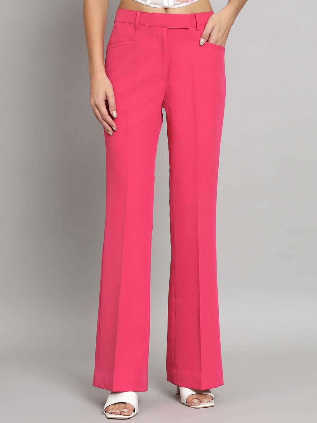 Mid Waist Bell Bottom Stretch Trouser - Hot Pink