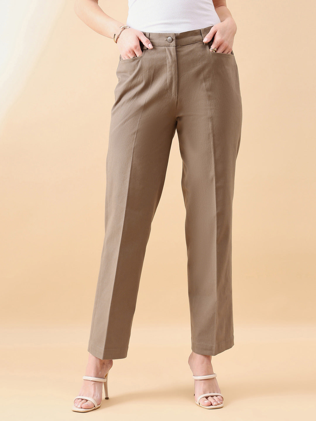 Buy Maroon LivIn Wide Leg Formal Pants Online | FableStreet