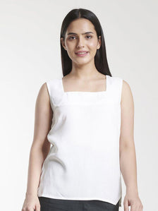 Square Neck Poly Moss  Regular FIt Camisole - White