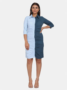 Women's Colour Block Stretch Dress - Blue