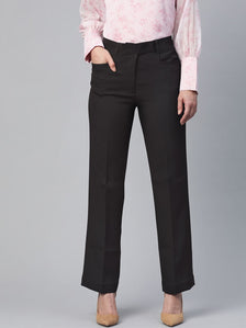 Regular Fit Mid Waist Stretch Trouser- Black