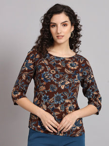 Floral Cotton Top - Brown