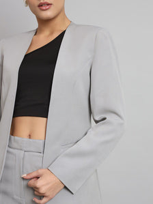 Lapel less Stretch Pant Suit- Grey