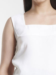 Square Neck Poly Moss  Regular FIt Camisole - White