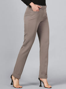 Slim Fit Mid Waist Stretch Pants-Grey