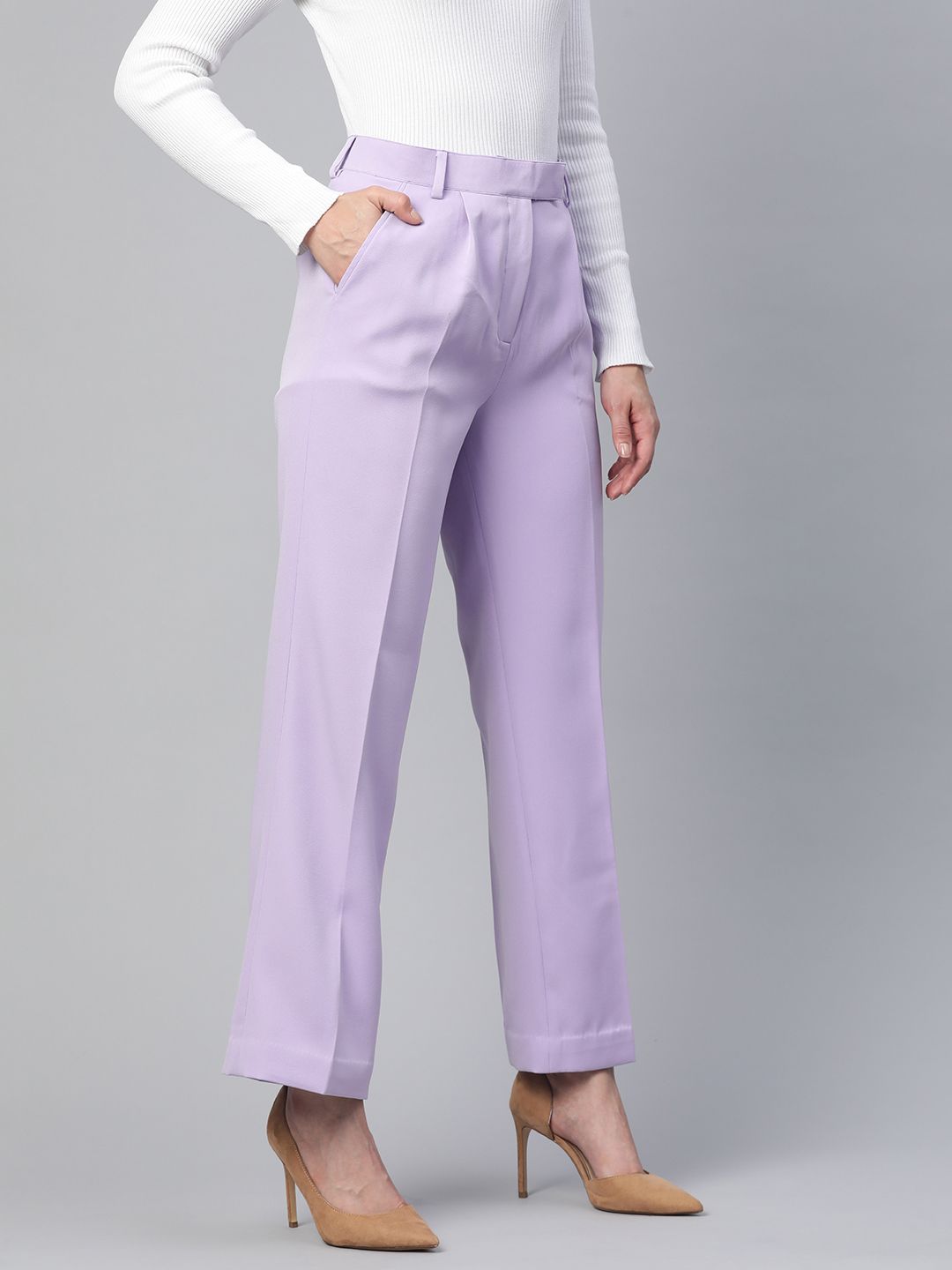 Comfort Fit Stretch Mid Waist Pleated Trouser - Lavender