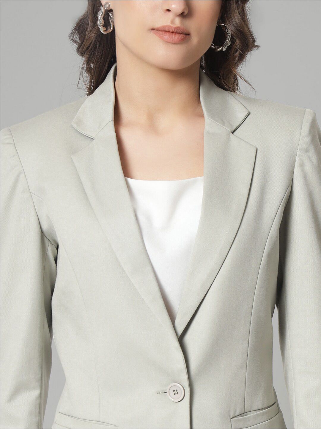 Poly Cotton Notch Collar Pant Suit - Sage Green