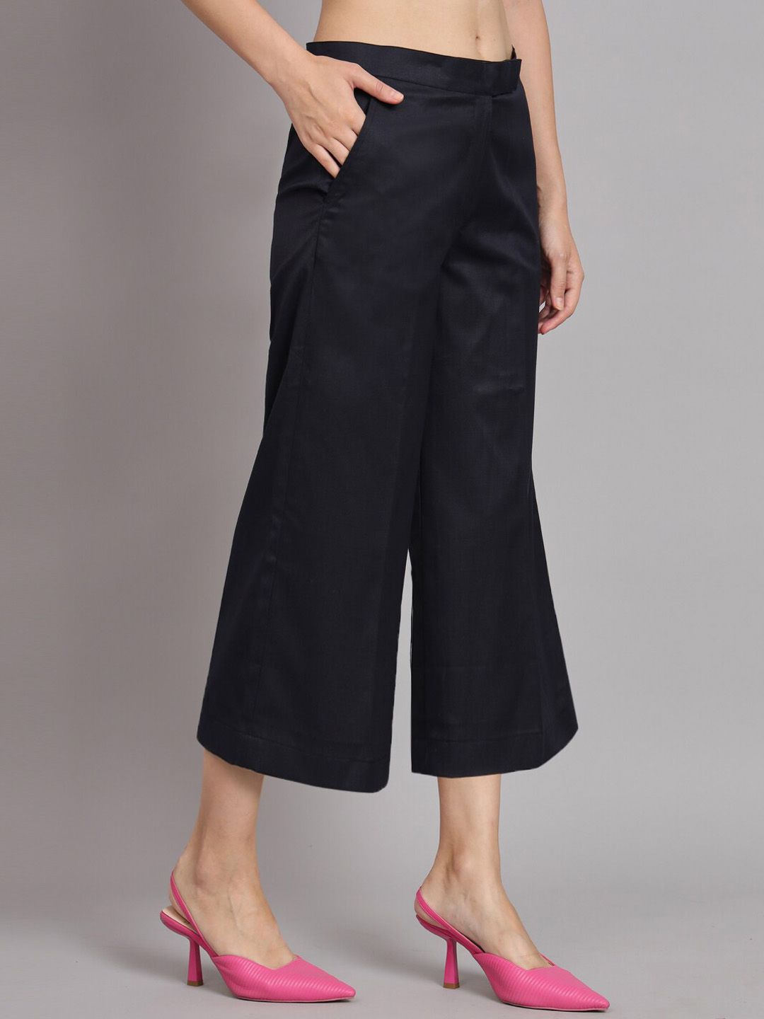 Poly Cotton Mid Waist Culottes- Navy Blue