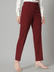 Regular Fit Mid Waist Tweed Trouser- Red