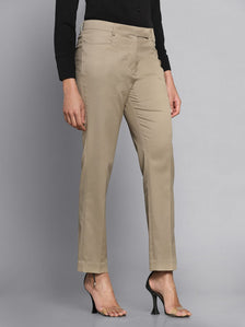 Poly Cotton Mid Waist Regular Fit Pants - Bamboo Beige