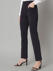 Mid Waist Stretch Tapered Fit Trouser - Navy Blue