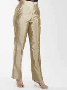 Silk Comfort fit Mid Waist Trouser - Golden Beige