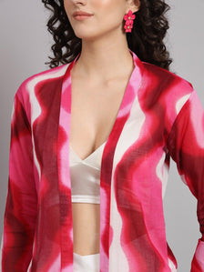 Front Open Abstract Print Jacket - Pink