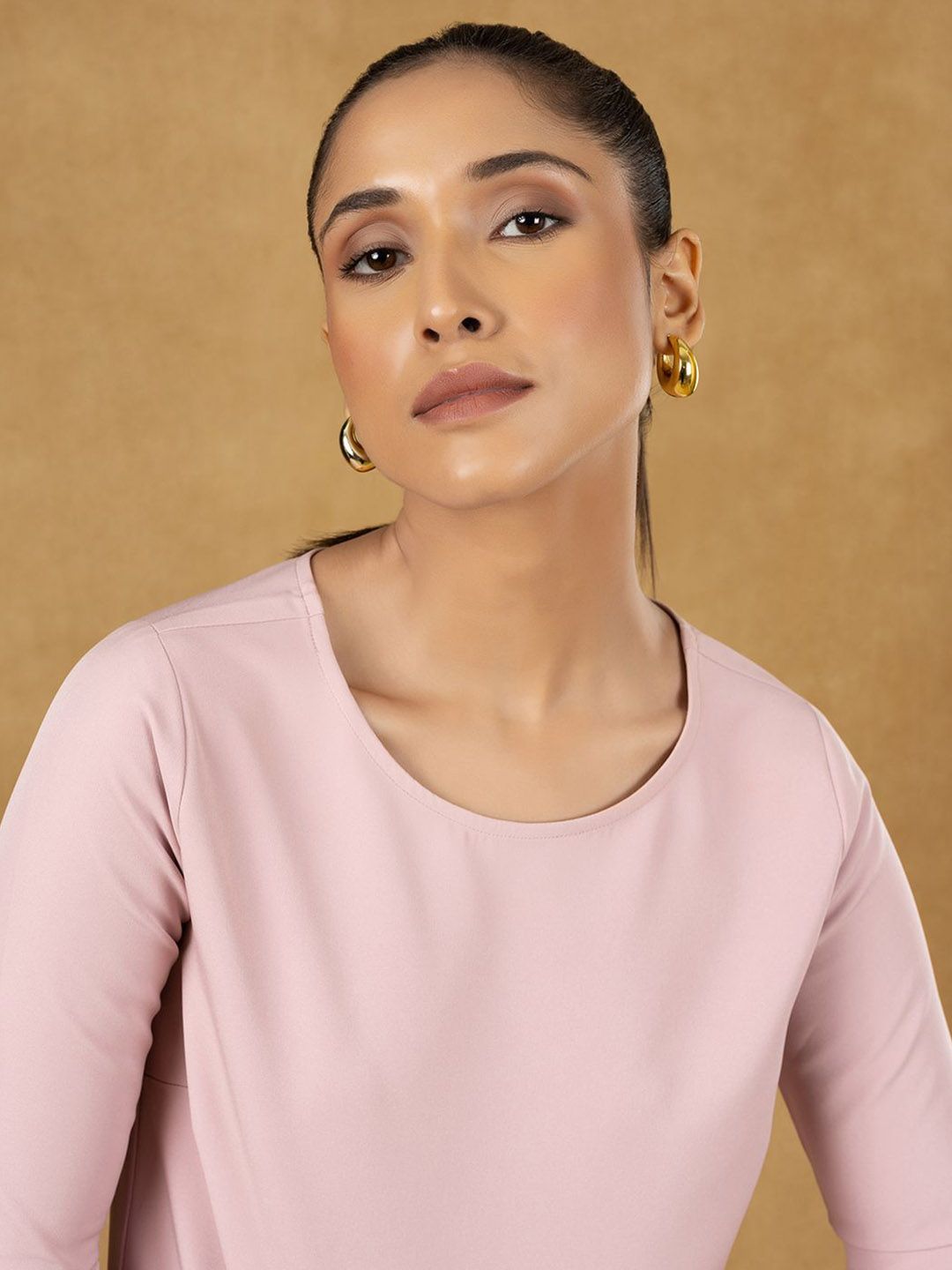 Pink Solid Boxy Top with Pullover Wide Leg Trousers