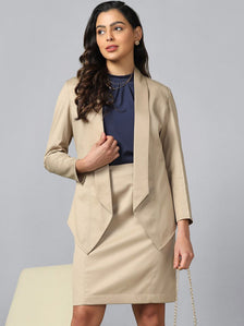 Open Front Shawl Lapel Blazer - Hazel Wood Beige